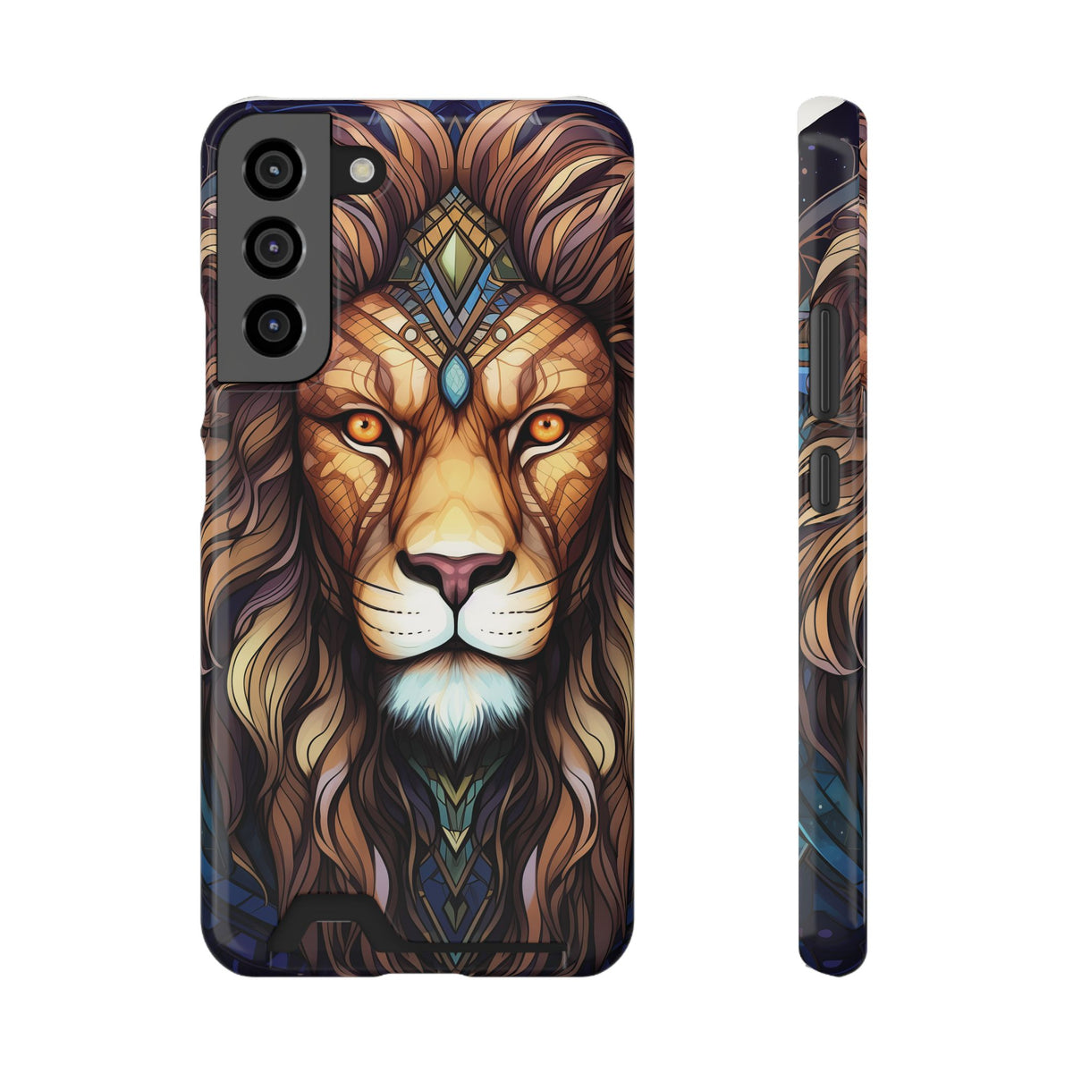 Lion Mandala Phone Case with Card Holder — Protective Wallet Cover