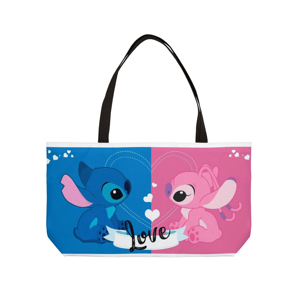 Weekender Tote Bag — Cute Blue & Pink Stitch Love Design