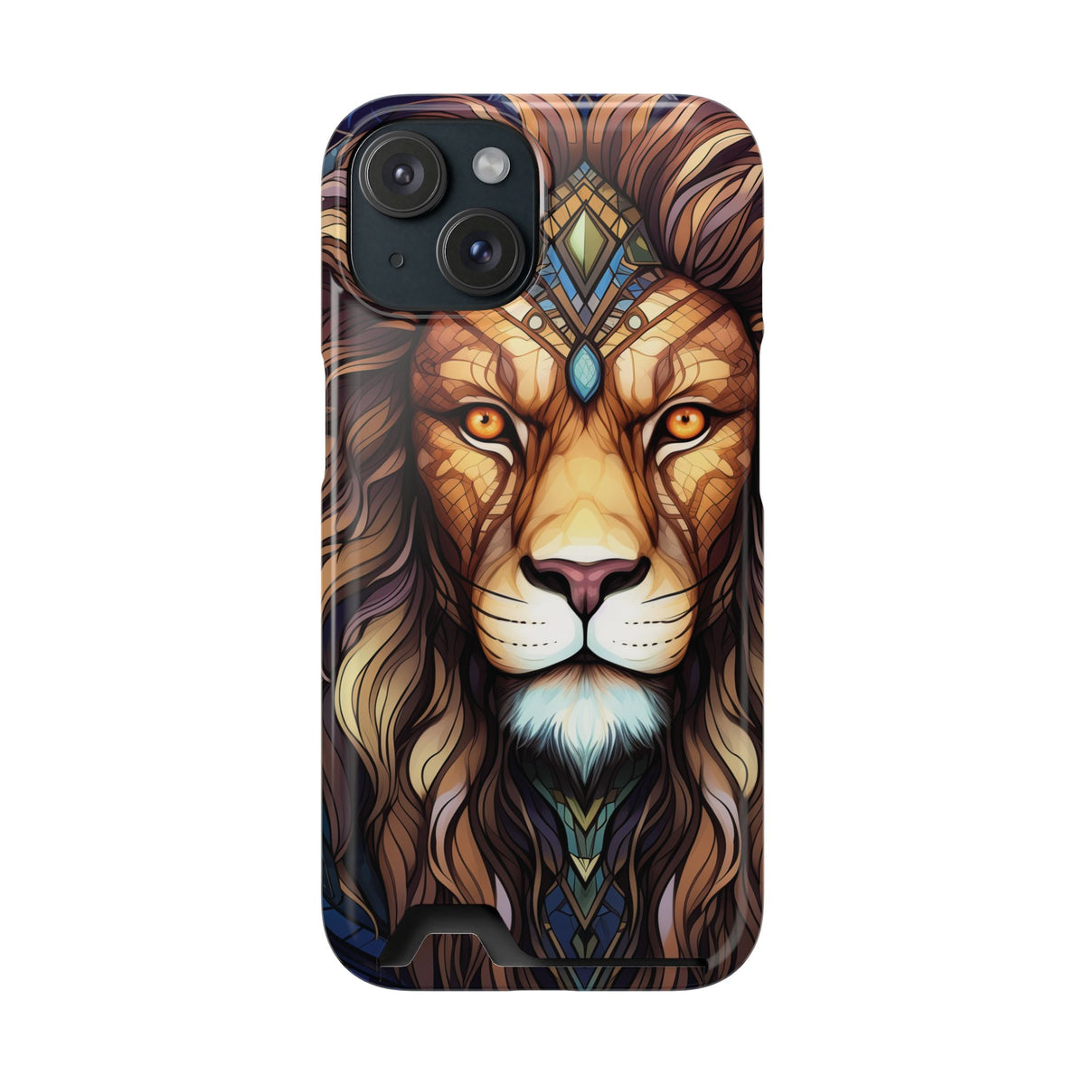 Lion Mandala Phone Case with Card Holder — Protective Wallet Cover