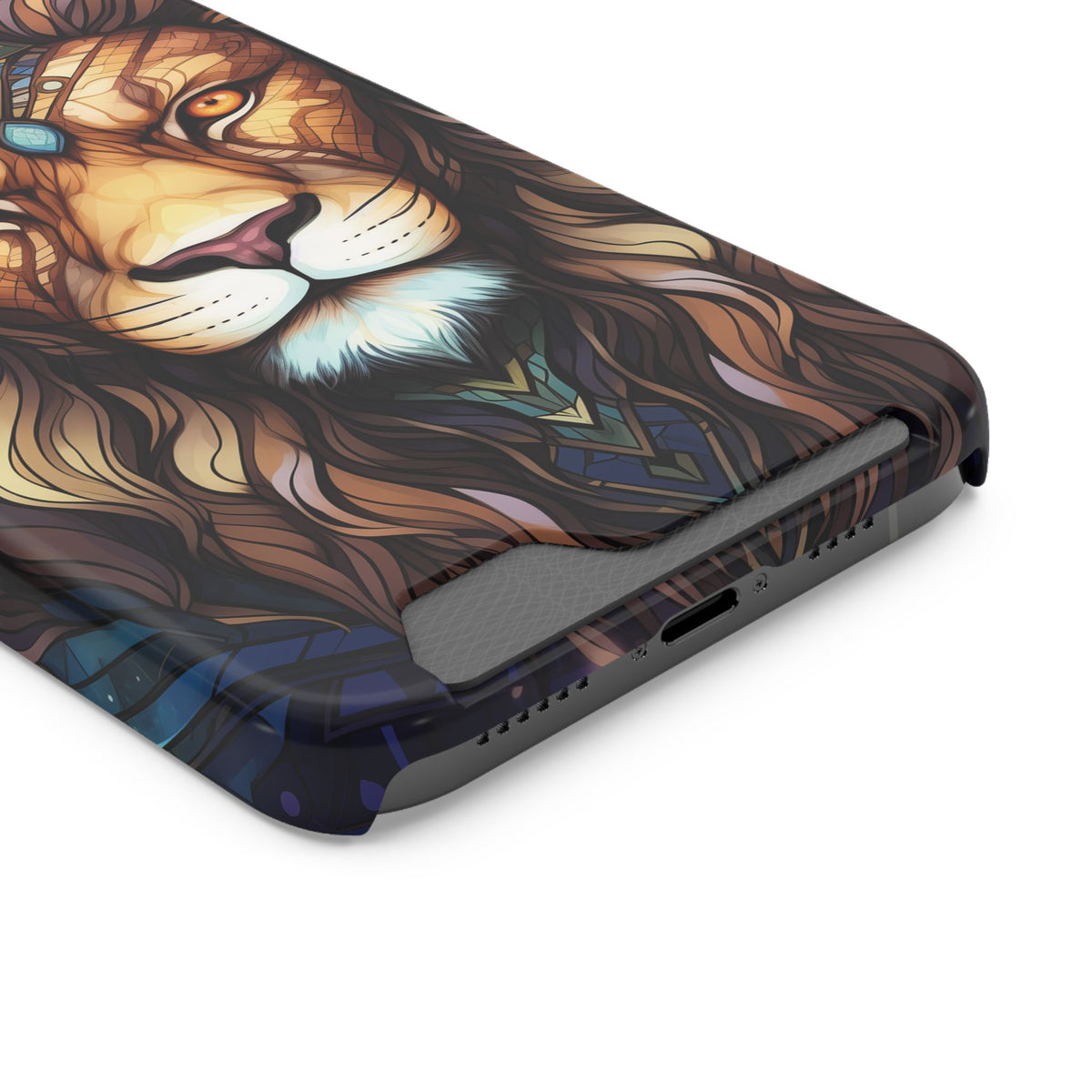 Lion Mandala Phone Case with Card Holder — Protective Wallet Cover