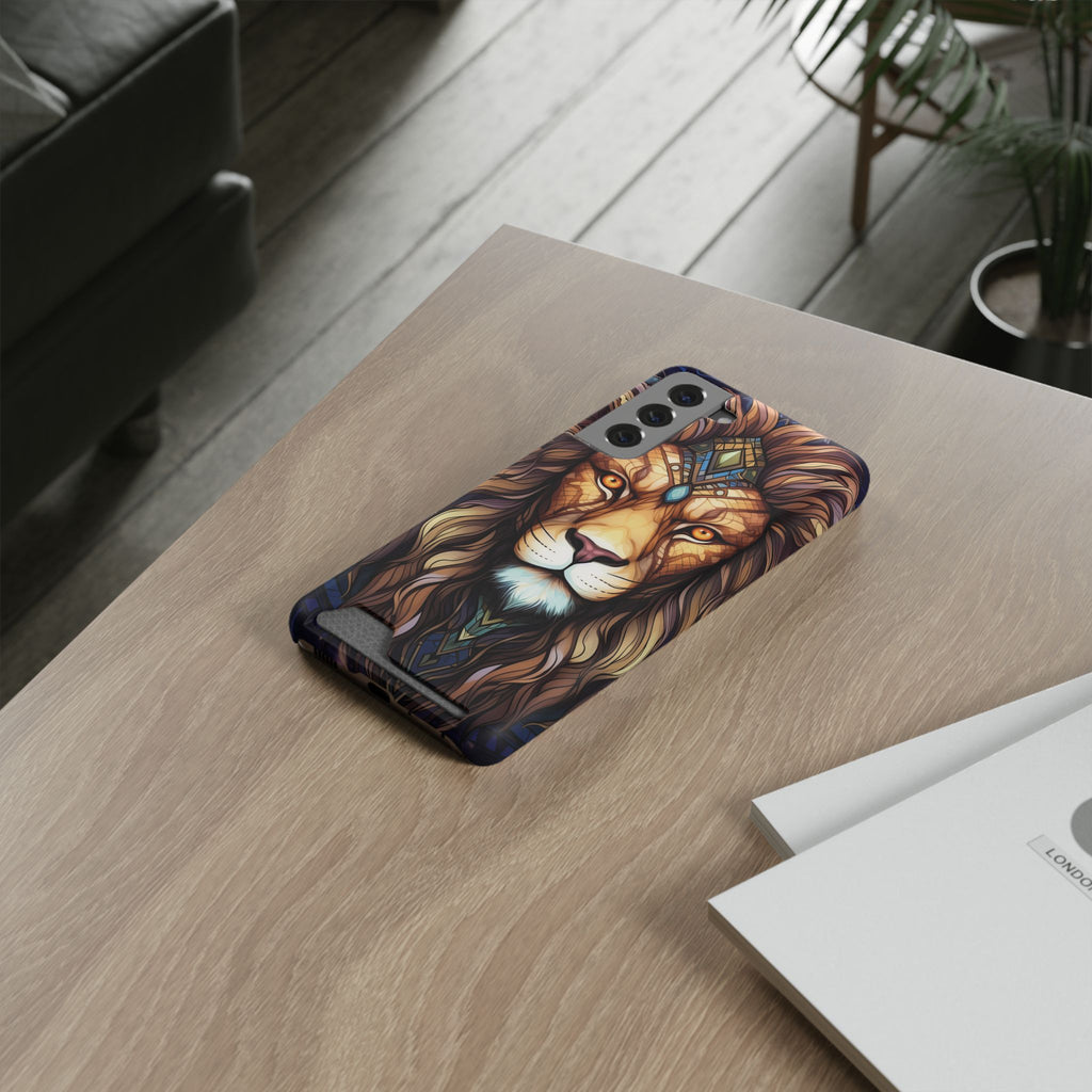 Lion Mandala Phone Case with Card Holder — Protective Wallet Cover