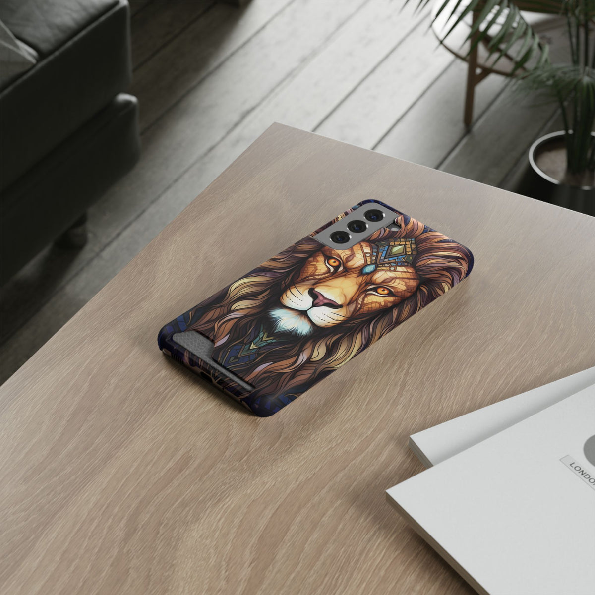 Lion Mandala Phone Case with Card Holder — Protective Wallet Cover