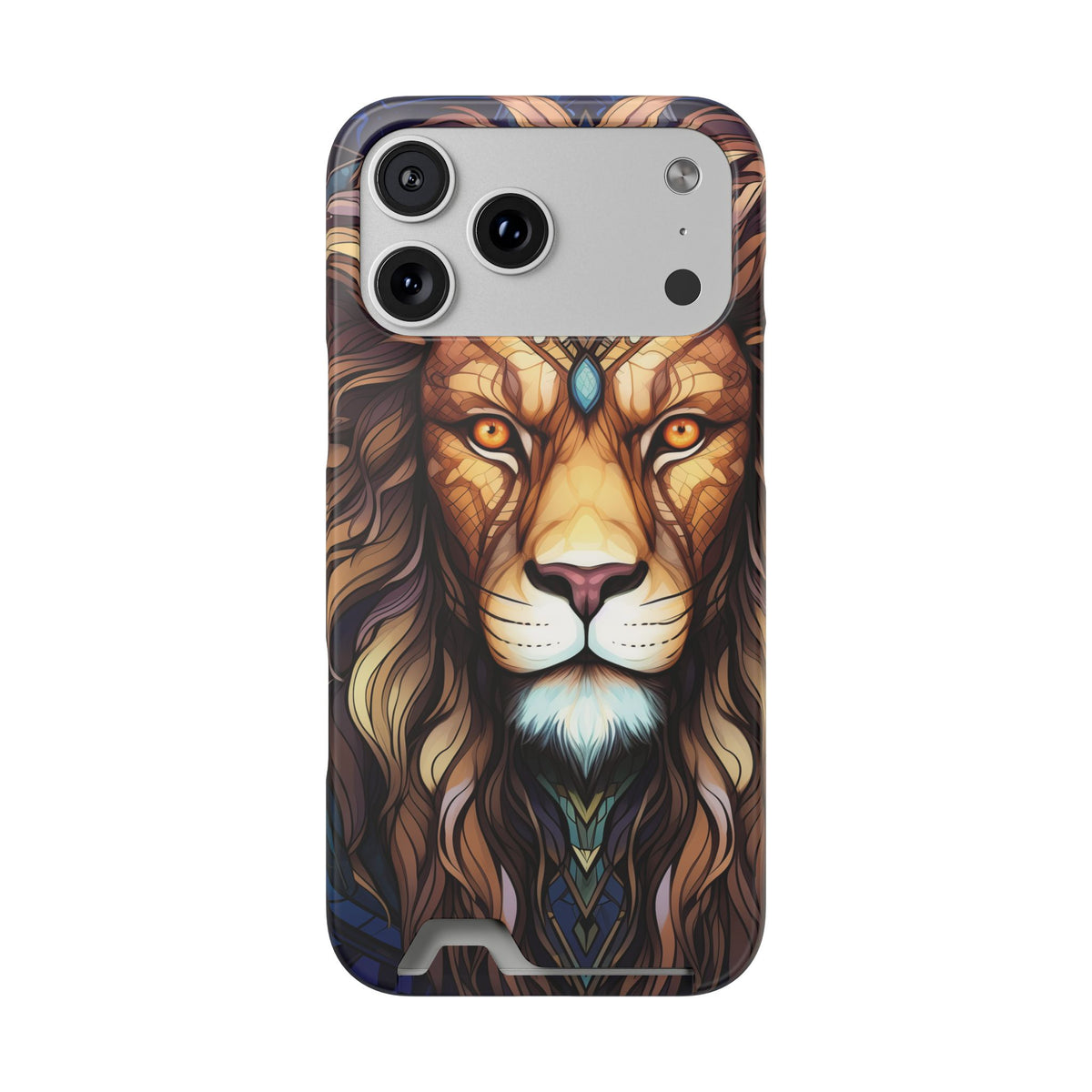 Lion Mandala Phone Case with Card Holder — Protective Wallet Cover
