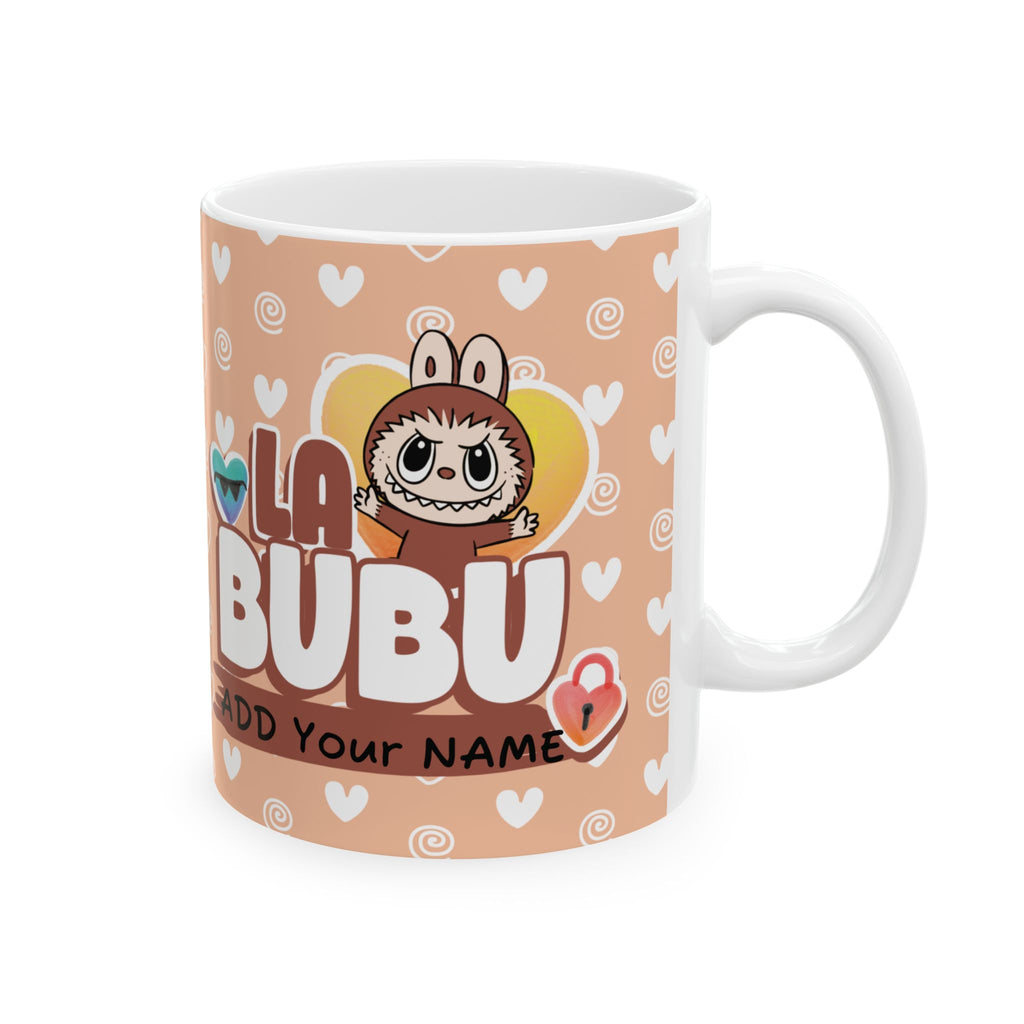 Cute La BUBU Ceramic Mug – Add Your Name, Heart Pattern Coffee Cup (11oz/15oz)