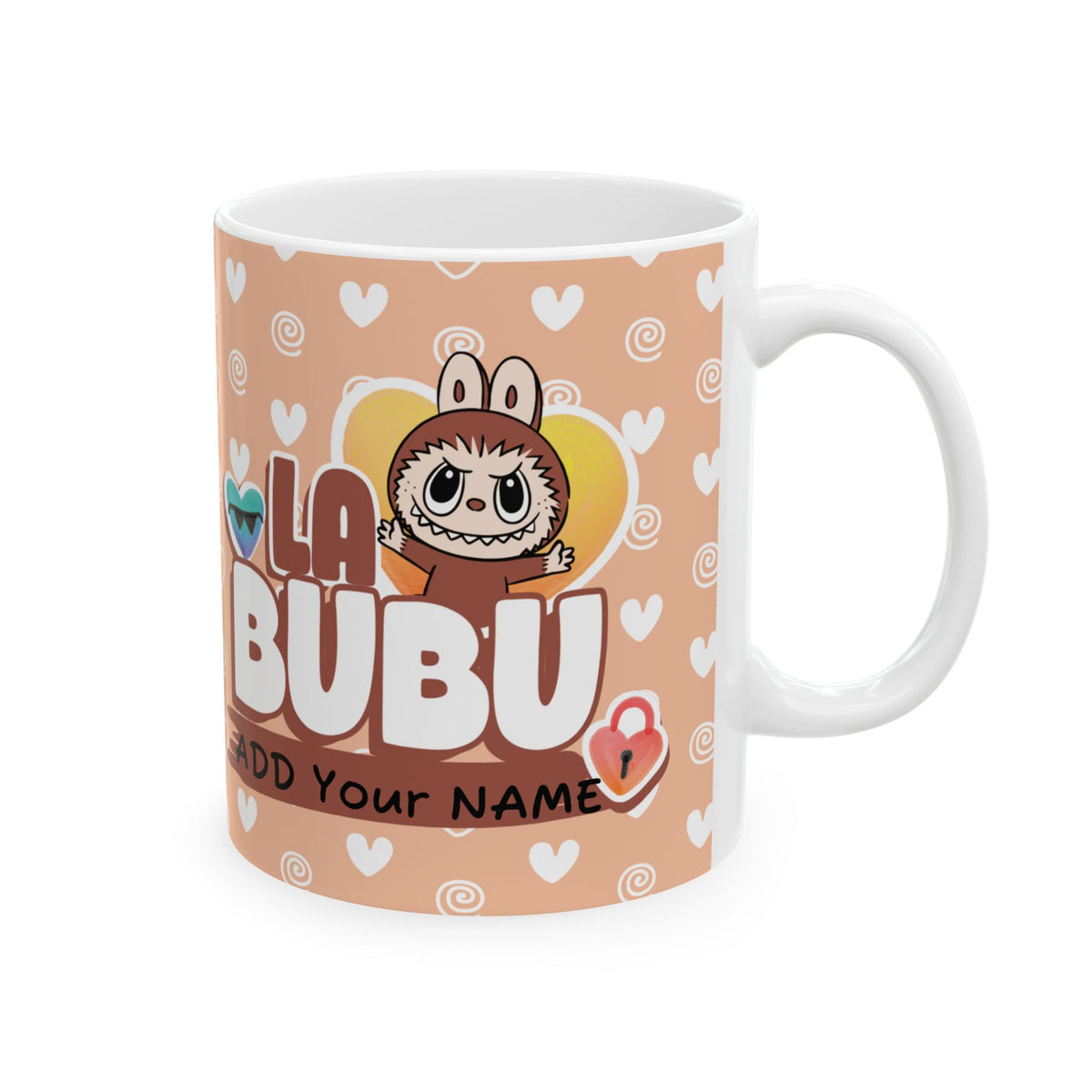 Cute La BUBU Ceramic Mug – Add Your Name, Heart Pattern Coffee Cup (11oz/15oz)