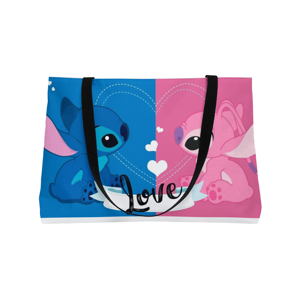 Weekender Tote Bag — Cute Blue & Pink Stitch Love Design